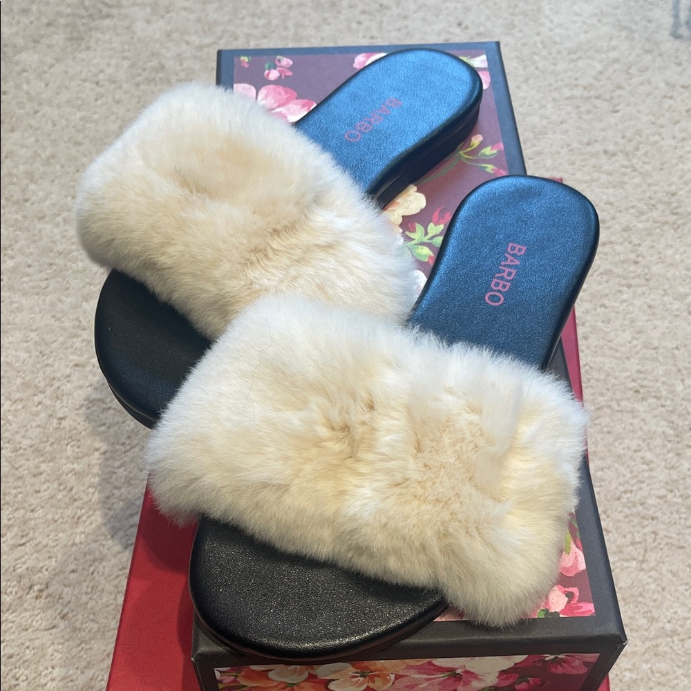 Luxurious Cream Real Fur Slippers